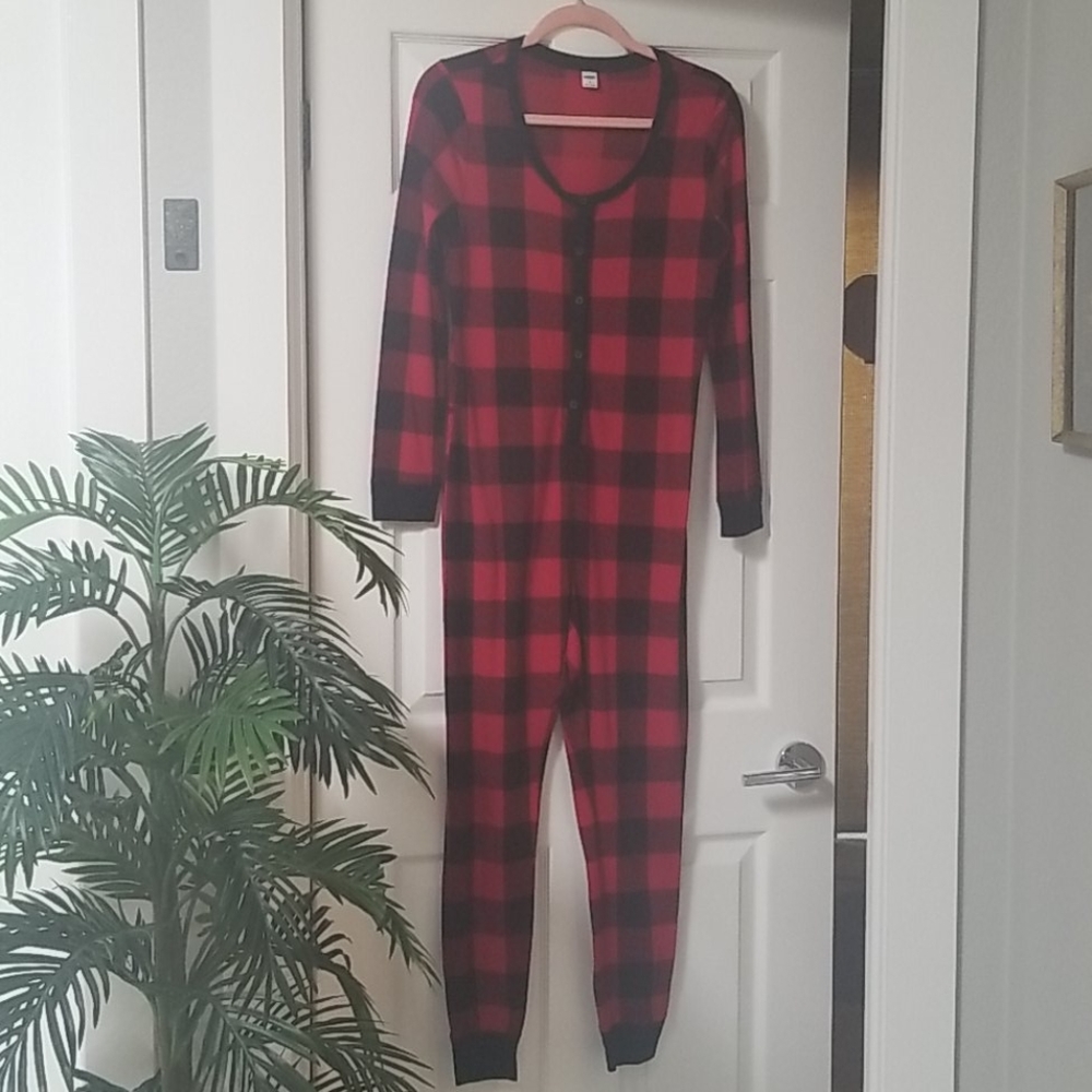 Red and black buffalo plaid onesie